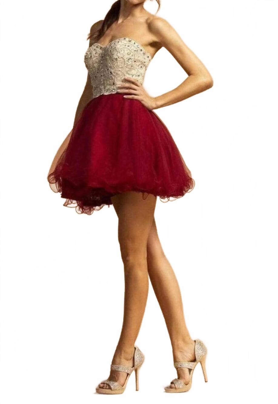 NEW ASPEED DESIGN embellished sweetheart cocktail dress in burgundy